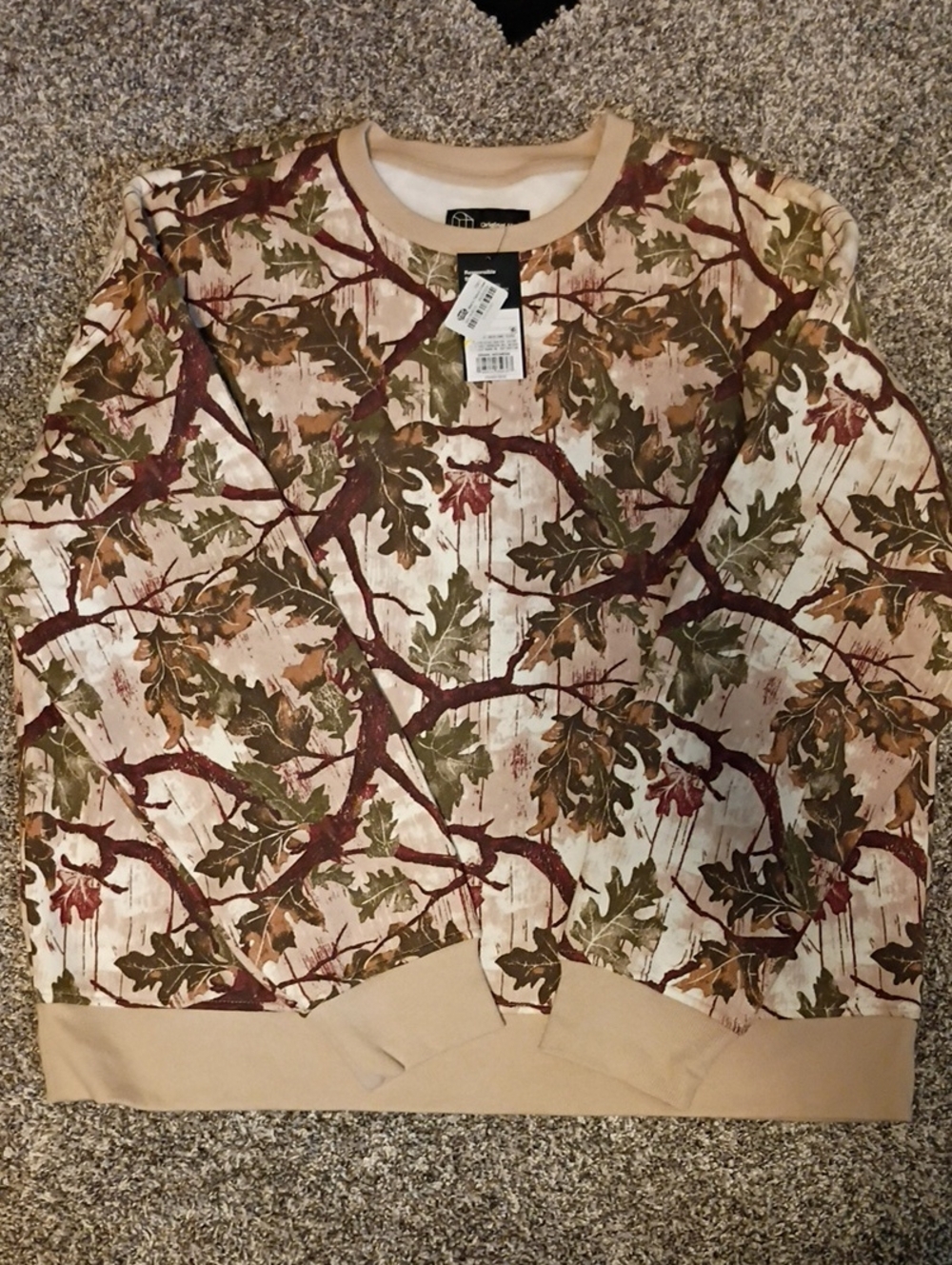 Original Use Beige and Brown Leaf Camo Crewneck Sweatshirt